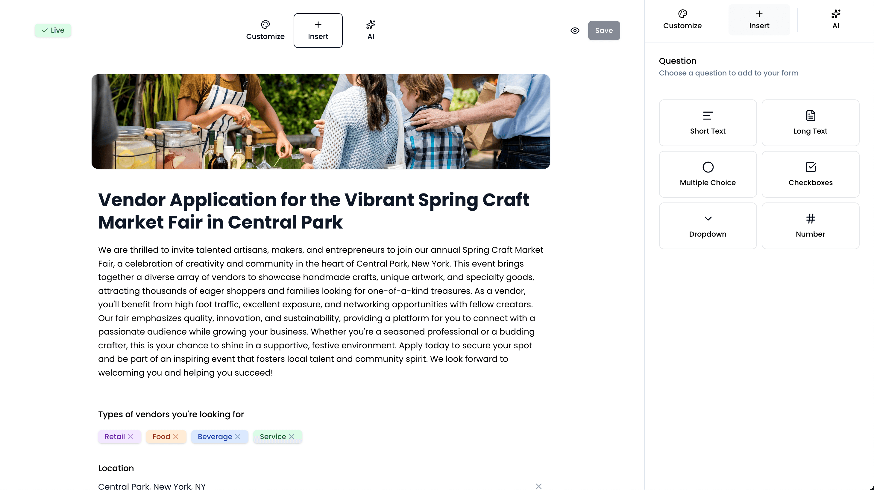 Vendor registration form builder in Marketlly