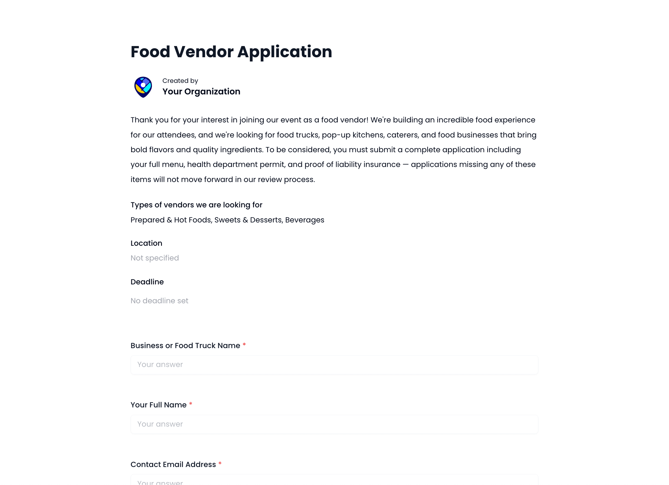 Food Vendor Application Template preview